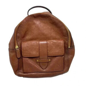 FRYE cognac leather OLIVIA dome zipped backpack front flap pocket 11 x 10 x 5